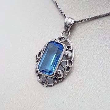 Zilver, Art Deco - Ketting met hanger