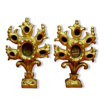 Reliekhouder (2) - Hout, Glas, Textiel - 1800-1850 - Uit