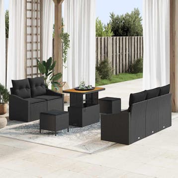vidaXL Tuin Sofa Set 8 st 7-Aantal zitplaatsen Zwart, Verzenden, Nieuw, 8 zitplaatsen