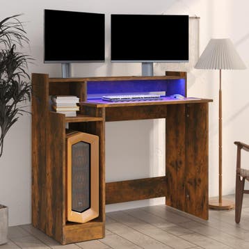 vidaXL Bureau met LED-verlichting 97x45x90 cm hout gerookt, Huis en Inrichting, Bureaus, Verzenden, Nieuw