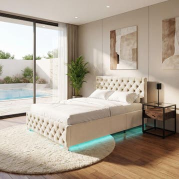 Gestoffeerd bed met LED-strips & opbergruimte, Verzenden, Nieuw