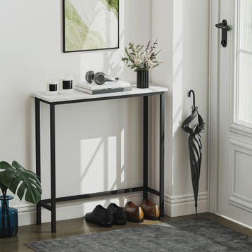 Smalle Hal Console Tafel met Marmerlook en Zwart Metaal Fram, Verzenden, Nieuw