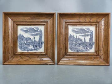2x Fliesenbild Delfter Art – Holländische Hafenszene