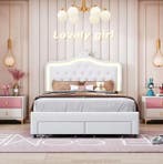 Gestoffeerd Kinderbed met Kroonhoofdbord en LED-verlichting, Huis en Inrichting, Slaapkamer | Bedden, Verzenden, Nieuw