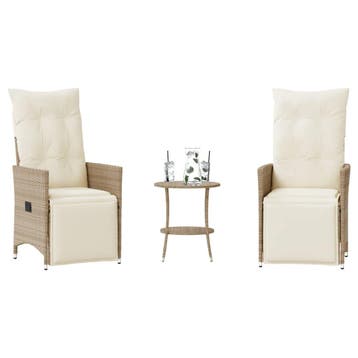 vidaXL 3-delige Bistroset met kussens poly rattan beige, Verzenden, Nieuw