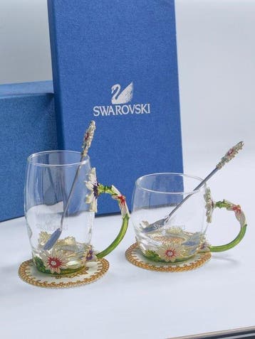 Swarovski - Set theekopjes (2) - Swarovski-kristal