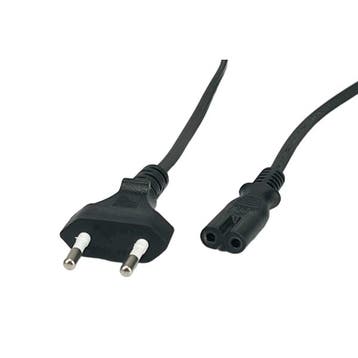 Euro netsnoer C7 stroomkabel 0.5m zwart, Nieuw