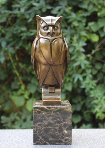 sculptuur, Large Owl - 4.7 kg - 35 cm - Gepatineerd brons