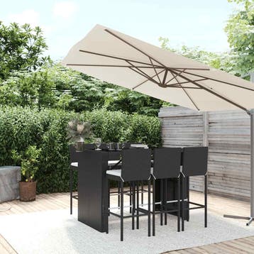 vidaXL 7-delige Tuinbarset met kussens poly rattan zwart, Verzenden, Nieuw, 6 zitplaatsen