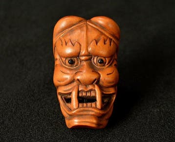 Antiek Hannya() masker netsuke - Hout, Bukshout - Kgyoku, Antiek en Kunst