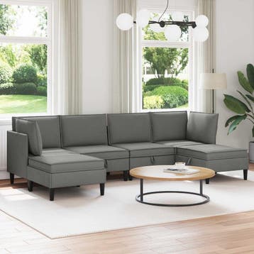 vidaXL Woonkamer Meubelset 6 st 6-zits Donkergrijs 280 x 140, Verzenden, Nieuw, Minder dan 150 cm, Stof