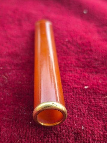 Sigarettenhouder - 18 kt goud - Amber en gouden sigaret, Verzamelen, Nieuw