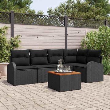 vidaXL Tuinbankenset 6 st Zwart poly rattan, Verzenden, Nieuw, Rotan, 6 zitplaatsen
