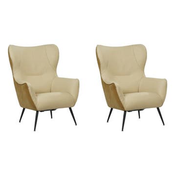 Set van 2 Leren fauteuils Flair Duo - Kenia Walnut en, Nieuw, Ophalen of Verzenden, 75 tot 100 cm, Leer