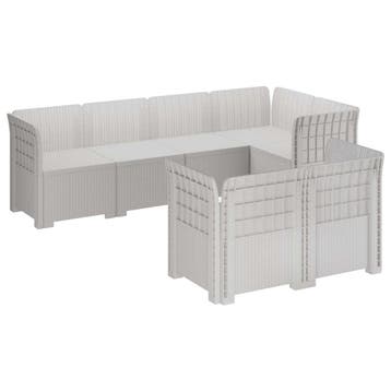 vidaXL 7-Persoons Tuinbank Rieten Look PP Wit, Verzenden, Nieuw