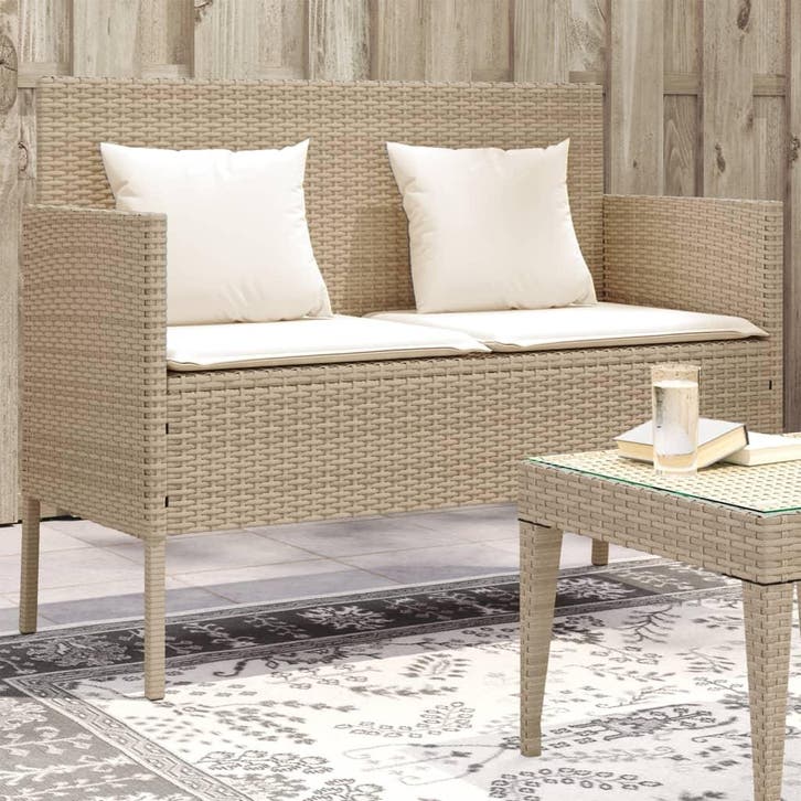 vidaXL Tuinbank met kussens poly rattan beige, Tuin en Terras, Tuinbanken, Nieuw, Rotan, Verzenden