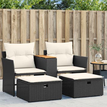 vidaXL Tuinbank 2-zits met voetenbanken poly rattan zwart, Tuin en Terras, Verzenden, Nieuw