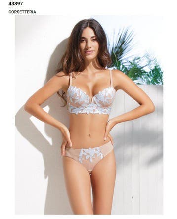Italiaanse lingerie set met push-up beha satijn en slip TAN