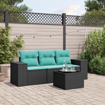 vidaXL 4-delige tuinbankset met kussens, zwart polyrotan, Tuin en Terras, Verzenden, Nieuw
