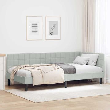 vidaXL Hoekbedframe met hoofdeinde Lichtgrijs 100 cm x 200, Verzenden, Nieuw, Stof