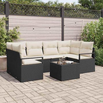vidaXL Bankstel 7 st 6-Aantal zitplaatsen Zwart en Crème, Tuin en Terras, Verzenden, Nieuw, Rotan, 7 zitplaatsen