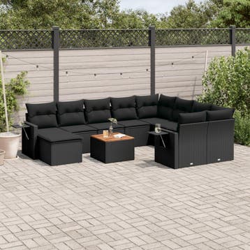 vidaXL 11-delige Loungeset met kussens poly rattan zwart, Verzenden, Nieuw, Loungeset