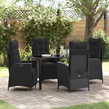 vidaXL Tuin eettafelset met kussen 5 pcs Zwart poly rattan, Verzenden, Nieuw, Rotan, 5 zitplaatsen
