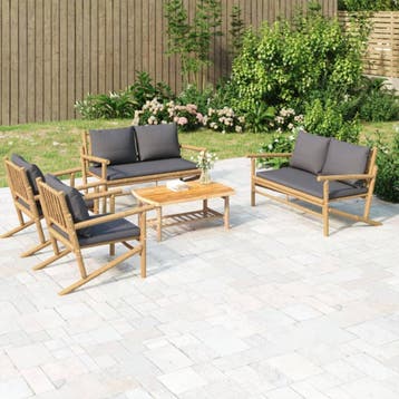vidaXL 5-delige Loungeset met kussens bamboe donkergrijs, Verzenden, Nieuw, Hout, Loungeset