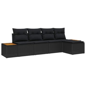 vidaXL Tuinbankenset 5 st Zwart Poly riet, Verzenden, Nieuw, Rotan, 5 zitplaatsen