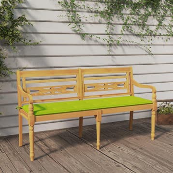 vidaXL Bankje Batavia met heldergroen kussen 150 cm massief, Verzenden, Nieuw, Teakhout