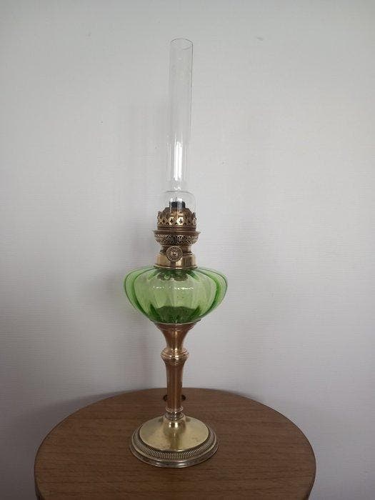 Petroleumlamp - Verguld messing, Antiek en Kunst, Curiosa en Brocante