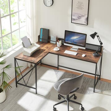 Bureau Frelvepirg L-vorm 165x110x90 cm zwart en walnootkleur, Huis en Inrichting, Bureaus, Verzenden, Nieuw