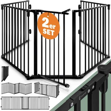 Haardscherm Set van 2 Zwart staal 306x76,5cm (Voor in Huis), Verzenden, Nieuw