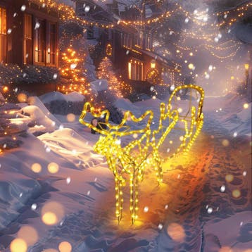 Kerstverlichting buiten - Rendier met slee - Kerstversiering, Verzenden, Zo goed als nieuw