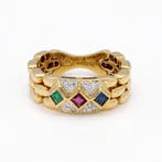 Ring - 18 karaat Geel goud - Diamant - Robijn, Saffier,, Nieuw