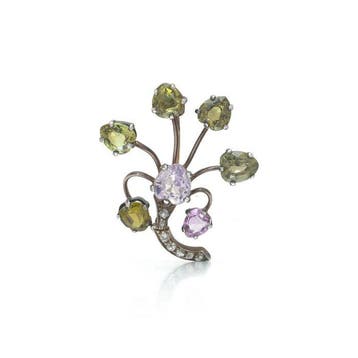 Broche - 9 kt. Geel goud - Victoriaanse amethist, groene