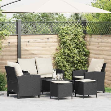 vidaXL 6-delige Loungeset met kussens poly rattan zwart, Verzenden, Nieuw, Loungeset