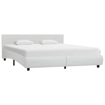 vidaXL Bedframe met LED kunstleer wit 160x200 cm, Overige materialen, Verzenden, Wit, 200 cm