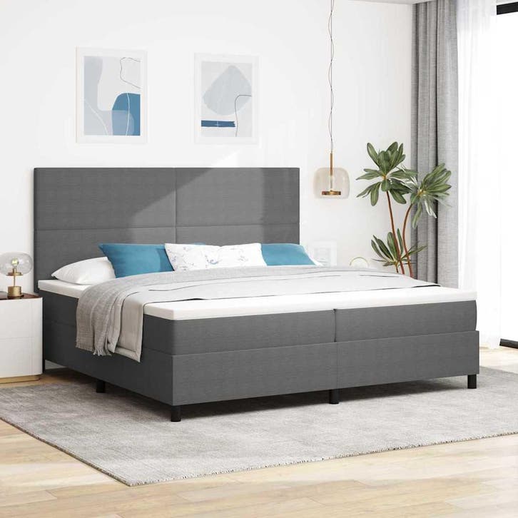 vidaXL LED Box Spring Bed Lichtgrijs en wit. 200 x 200 cm, Huis en Inrichting, Slaapkamer | Bedden, Nieuw, Verzenden