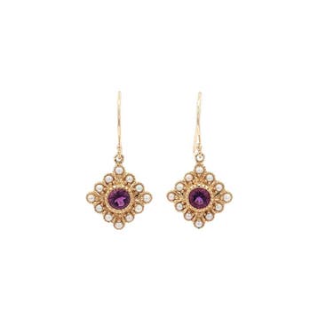 Gouden oorbellen met amethist en parel 14 kt, Sieraden, Tassen en Uiterlijk, Oorbellen, Ophalen of Verzenden, Nieuw