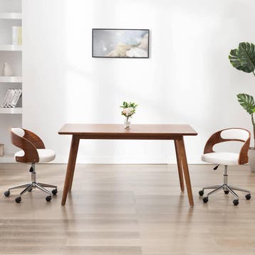 vidaXL Eetkamerstoel draaibaar gebogen hout en kunstleer wit, Huis en Inrichting, Verzenden, Nieuw, Wit