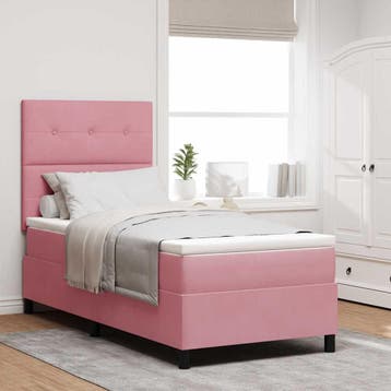 vidaXL Boxspringbed met hoofdeinde Roze 90 x 200 cm Fluweel, Verzenden, Nieuw, Stof