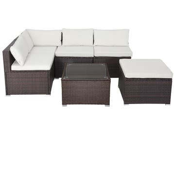 Polyrotan XL Lounge Bruin/Crème met dikke rugkussens, Verzenden, Nieuw