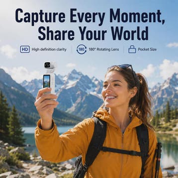Ourlife Draagbare Pocket Action Camera - 4K HD, 180° Roteerb, Verzenden, Nieuw