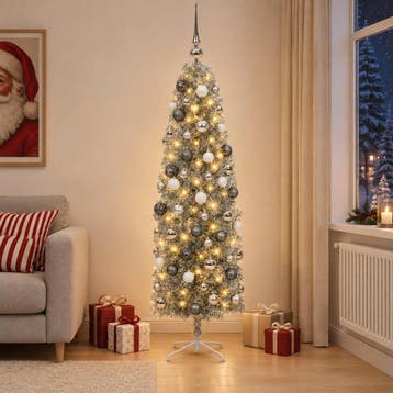 vidaXL Smalle kunstkerstboom met kerstballen 240 cm 300, Verzenden, Nieuw