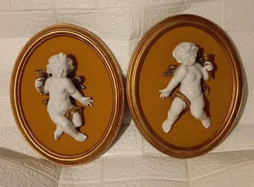 Figuur - Relieves ovales con querubines en porcelana (2) -