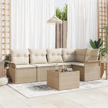 vidaXL Tuin Sofa Set 6 st Beige poly rattan, Verzenden, Nieuw, Rotan, 6 zitplaatsen