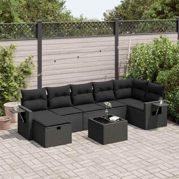 vidaXL 8-delige Loungeset met kussens poly rattan zwart, Verzenden, Nieuw, 8 zitplaatsen, Loungeset