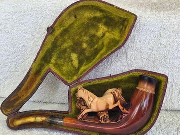 Pferde - Meerschuim pijp - meerschaum, 925 Sterlingzilver,