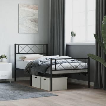vidaXL Bedframe met hoofd- en voeteneinde metaal zwart, Huis en Inrichting, Eenpersoons, Verzenden, Zwart, Nieuw